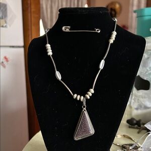 Sterling silver and sandstone pendant signed SHY 925 Necklace